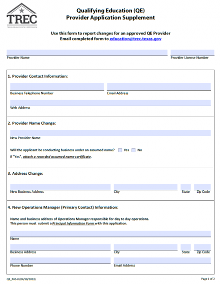 QE Provider Application Supplement